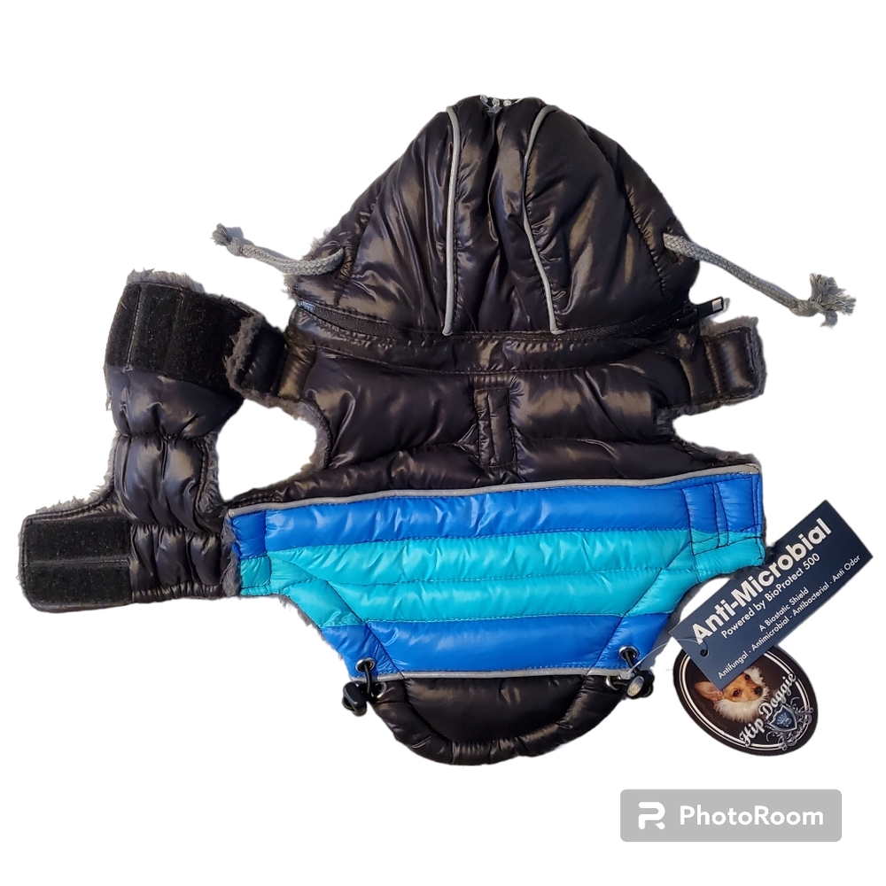 Hip Doggie Anti-Microbial Very Small Dog Winter Coat Black/Blue